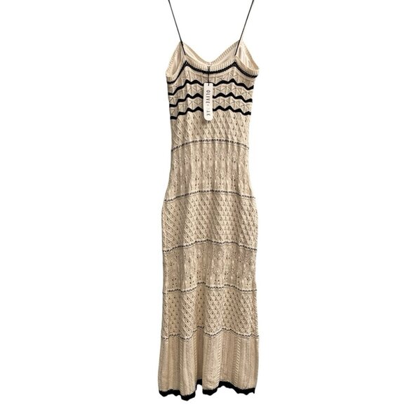 Olive + Oak Dress Womens L Ivory Crochet Knit Contrast Trim Maxi Boho Hippie - Picture 3 of 12